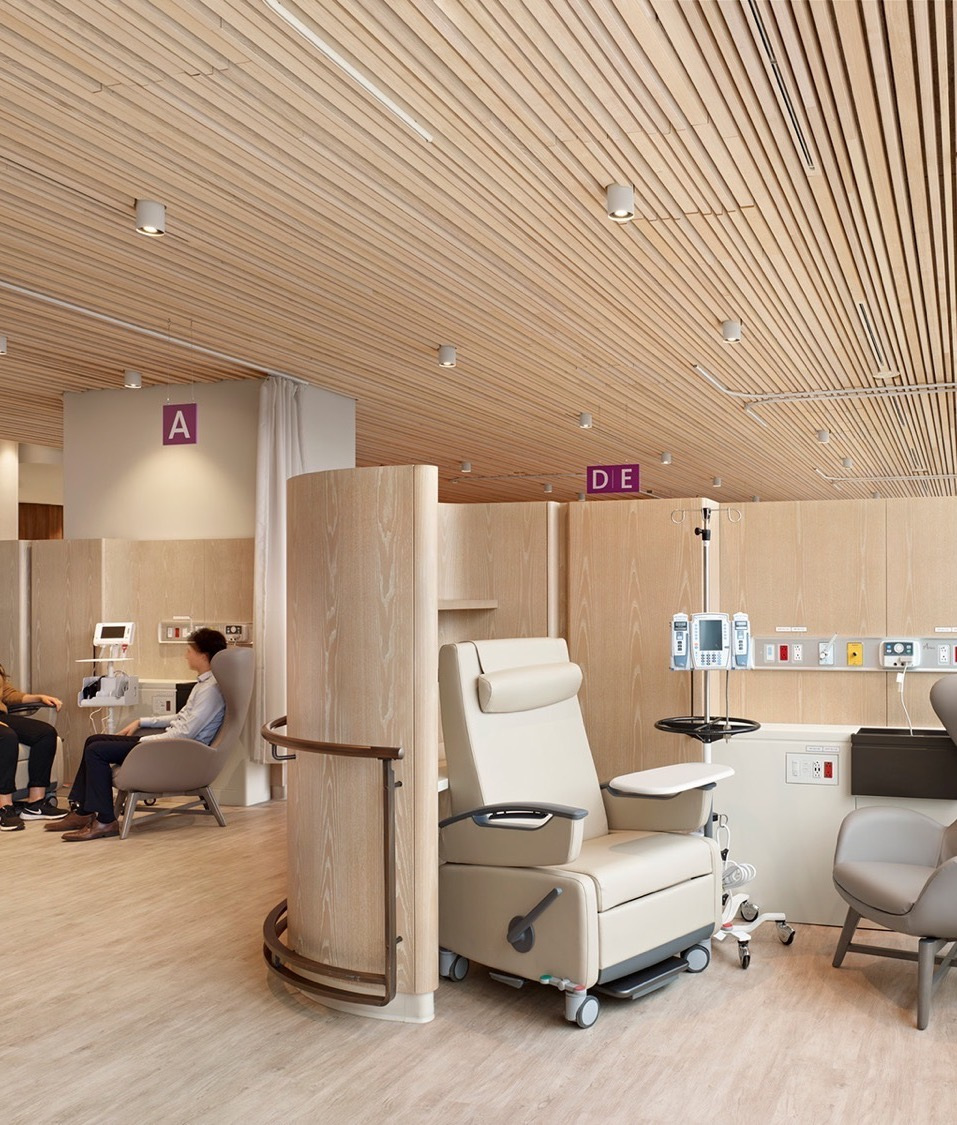 Healthcare interior illustrating a flush-joint panel installation concept