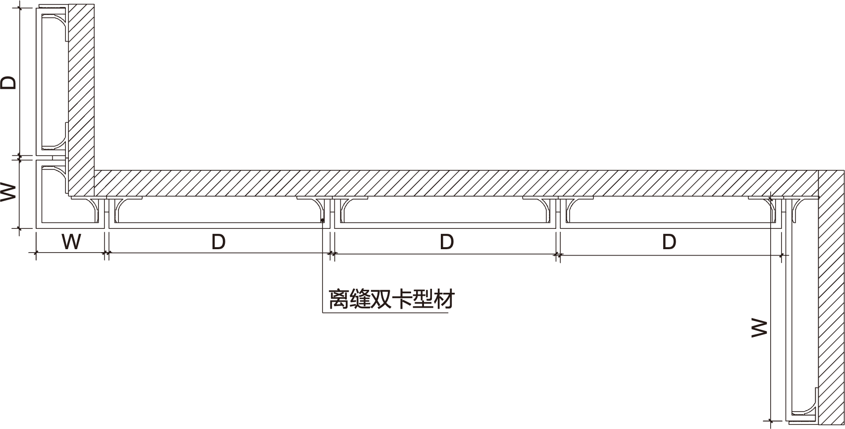 Catalogue open-joint profile arrangement showing panel widths and joint gaps