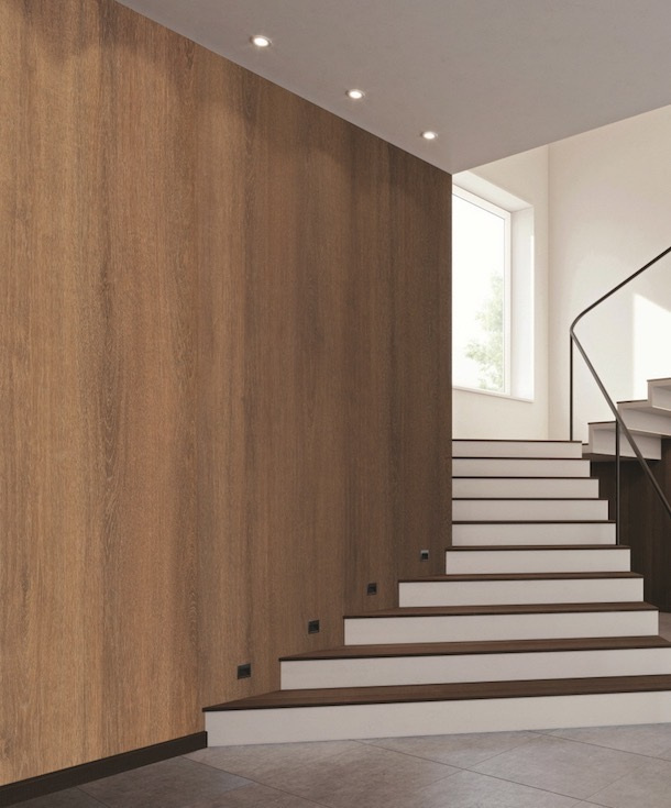Wood-finish interior illustrating an open-joint installation concept